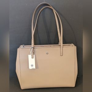 Tory Burch Authentic Emerson Large Double Zip Tote Chalk Grey NWT